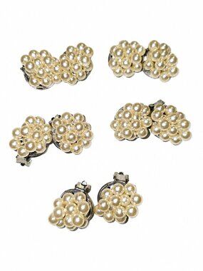 Vintage 1960s Pearl Cluster Bridal Shoe Clips, 5 Pairs, EC